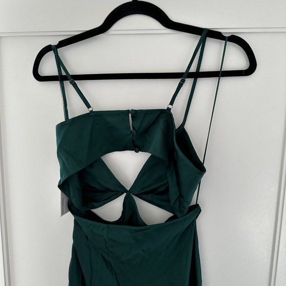 NWT Reformation Poppies Maxi Silk Dress Sz 0 Forest Green Deep V-neck Cut-out - Picture 10 of 12